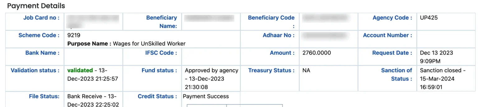 NREGA Payment Status Check